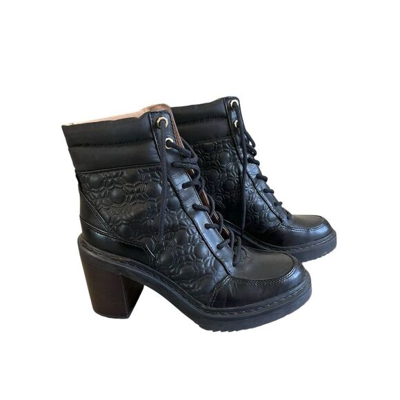 Louise et Cie Women's Black Lace-Up Ankle Boots Size 7 Floral Pattern - Picture 1 of 6